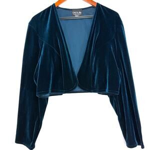 VTG 80s Onyx Nite 14 Velvet Deep Blue Crop Pullover Cardigan Top Whimsygoth Glam